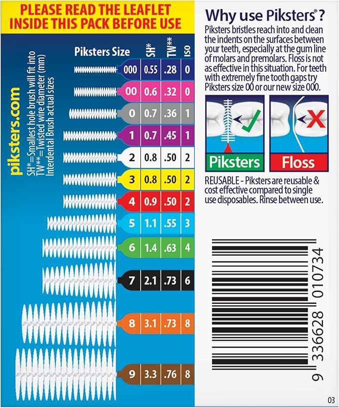 Piksters Interdental Brushes, 35 pk, Size 2, Interdental Tooth Brush for Small & Medium Gaps, Gum Soft Bristles for Plaque Removal, Safe for Braces