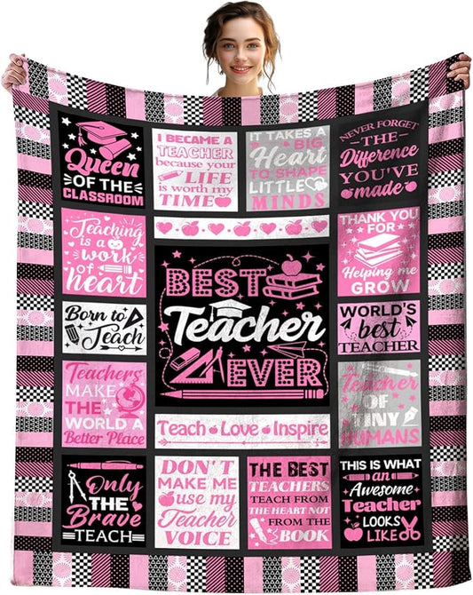 Teacher Gifts Blanket for Women Teacher Appreciation Throw Blankets Plush Flannel Bedding Mothers Day Teachers Gifts for Women Retirement Graduation Birthday Party Decorations 60"X50"