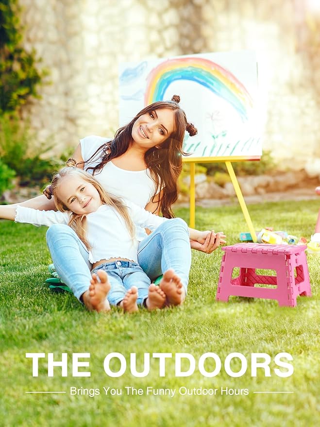 Dyforce Folding Step Stool 9 Inch, Kids Step Stool, Heavy Duty Step Stools for Adults, Compact Foot Stools, Light-Weight Toddler Step Stools for Kitchen, Bathroom, Holds Up to 300 lbs (Pink)