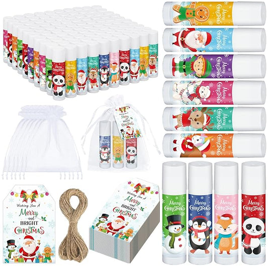 100 Pack Christmas Lip Balm Bulk Party Favors, Holiday Stocking Stuffers for Women Men, Small Employee Appreciation Gifts, Winter Moisturizing Lip Care Set for Coworkers Staff Thank You Gifts