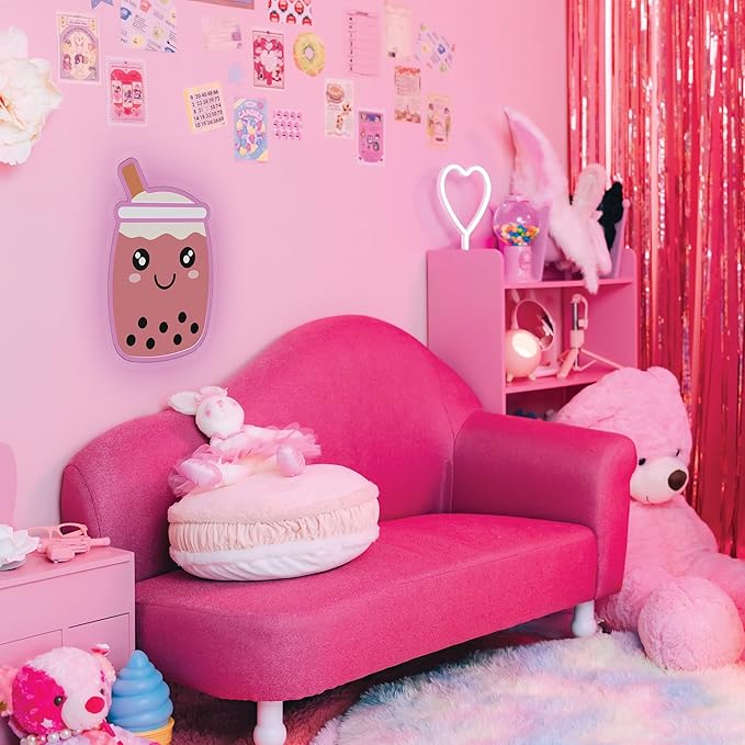 Bubble Tea NEON Wall Sign, Cute Drink LED Light, Wall Decor, Perfect for Holiday and Birthday Gift, Party Decor, Pink Bubble Tea with face for Kids Room, Bar, Restaurant