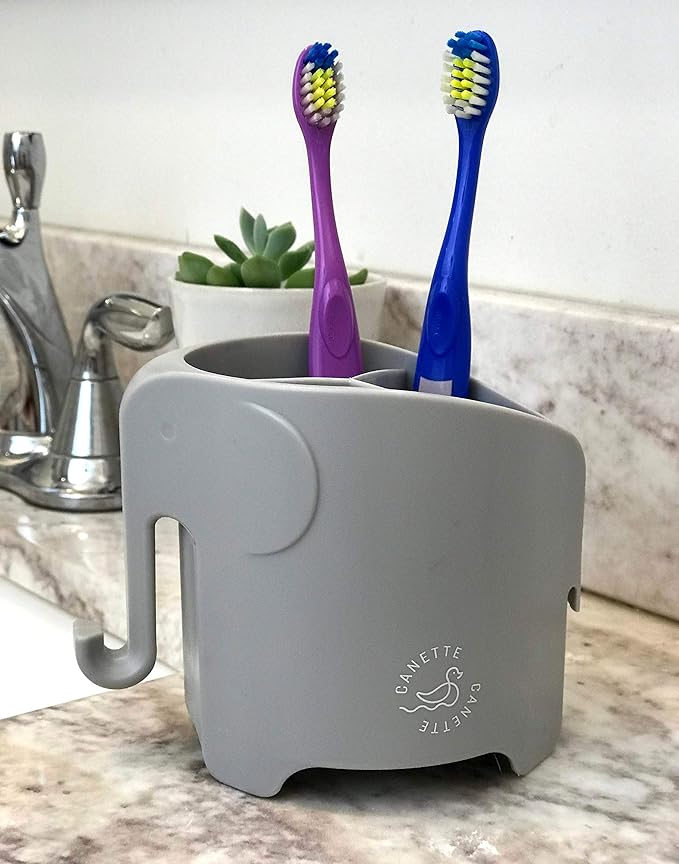 Cute Elephant Toothbrush & Pencil Holder – Fun Bathroom & Desk Organizer for Kids & Adults (Grey)