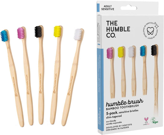 The Humble Co. Bamboo Toothbrushes (5pk) – Toothbrushes for Superior Oral Care, Dental Hygiene, and Gum Care, BPA Free (Ultra Soft Bristles)