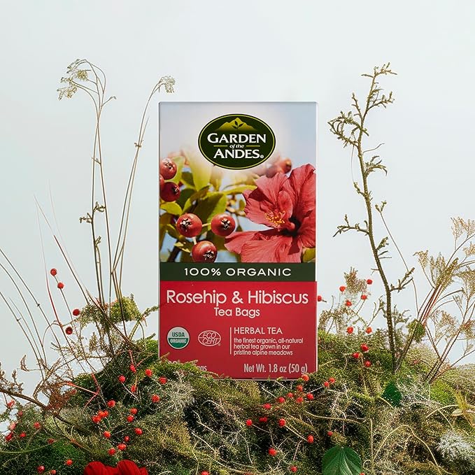 Garden of the Andes - Organic Rosehip & Hibiscus Tea - 6 Pack (20 Tea Bags/Box, 120 Total) - Caffeine-Free Double-Chamber Glue-Free Tea Bags - Natural Vitamin C and Antioxidants