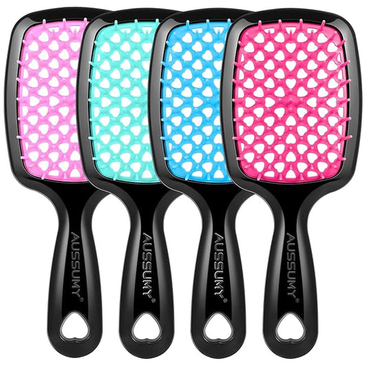 4 Pack Vented Detangling Hair Brush - Detangler Hairbrush with Soft Bristles for Effortless Tangle Free - Ideal for Wet Dry or Curly Damaged Hair for Women Men Kids