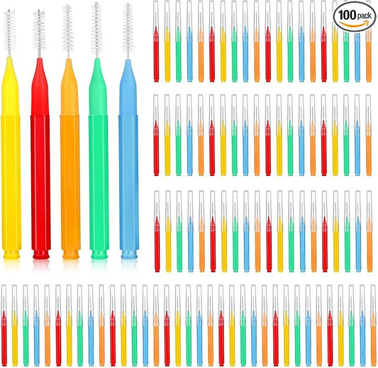 Patelai 100 Pieces Braces Brush for Cleaner Interdental Brush Toothpick Dental Tooth Flossing Head Oral Dental Hygiene Flosser Toothpick Cleaners Tooth Cleaning Tool(Delicate Colors,Plenty Sizes)
