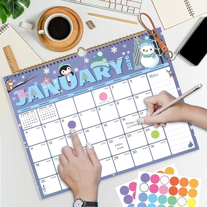 2026 Calendar, Wall Calendar 2026-2027, 18 Month Calendar January 2026 - June 2027, 14.8" X 11.5", Calendar with Twin-Wire Binding, Hanging Hook and Julian Dates (Seasonal Designs)