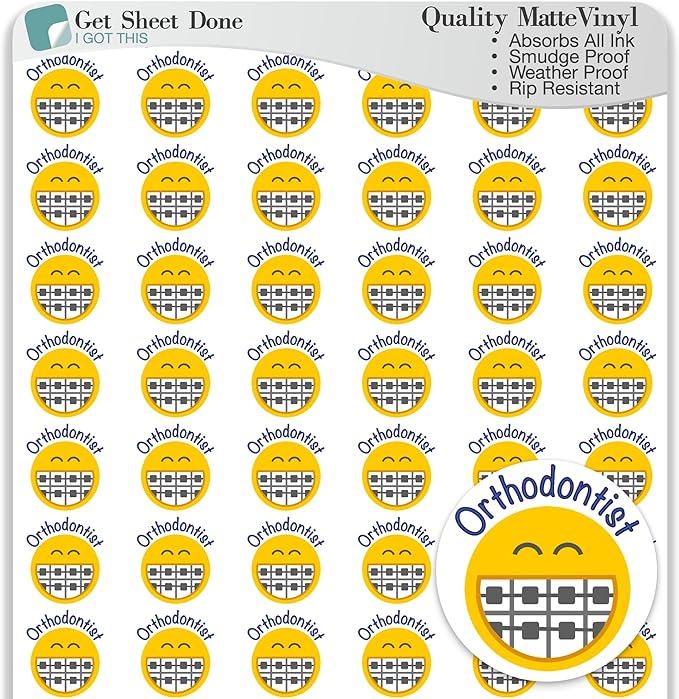 Orthodontist Planner Stickers – 54 Vinyl Labels for Braces Checkups, Dentist Appointments, Health Scheduling, Wellness Tracking, Functional Productivity Bullet Journaling Layouts