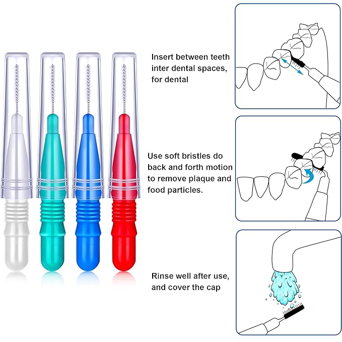 BBTO 100 Pcs Braces Dental Brush Flosser for Cleaner Interdental Brush Toothpick Tooth Flossing Head Oral Dental Toothpick Cleaners Cleaning Tool(Red, Blue, White and Green)