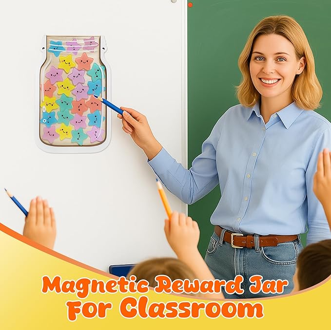 Yoink Reward Jar for Classroom Board, Magnetic Star Jar Incentive System for Kids with 24 Colorful, Classroom Positive Behavior Jar for Kids, Potty Training Chart Reward for Boys Girls