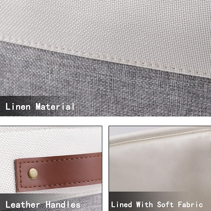 HNZIGE Fabric Storage Baskets for Shelves(3 Pack) Large Collapsible Storage Baskets for Organizing, Decorative Baskets Bins Set with Handles for Closet, Clothes, Toy, Home(White&Gray,15" x 11" x 9.5")