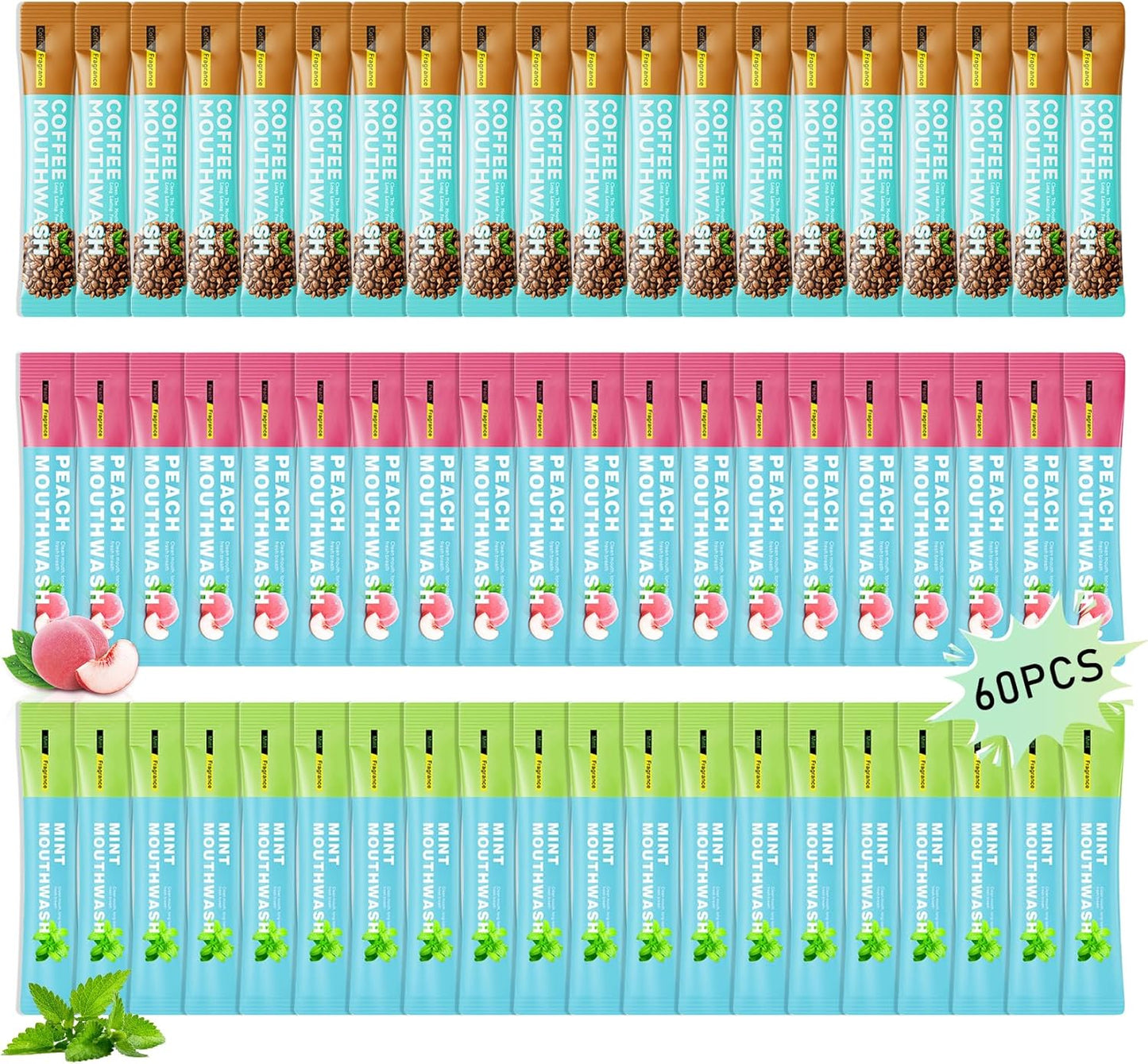 3 Flavors Mini Mouthwash Travel Size, Portable Individual Travel Mouth Wash for Fresh Breath, Refreshing Long Lasting Gentle Oral Care Mouthwash Packs(Pack of 60) Set A