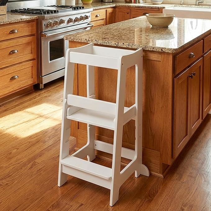 Stepup Baby Toddler Step Stool - Adjustable Height Kids Helper Step Stool, Durable, Non-Slip Platform for Bathroom Sink & Kitchen Counter, Toddler Tower for Exploration and Growth - White