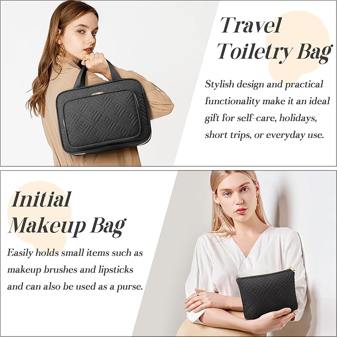 Personalized Gifts for Women, Initial Toiletry Bag Hanging Travel Organizer & Makeup Cosmetic Bag with Embroidery Letter Teacher Appreciation Gift Birthday Christmas Gifts for Mom Wife Friend Sister