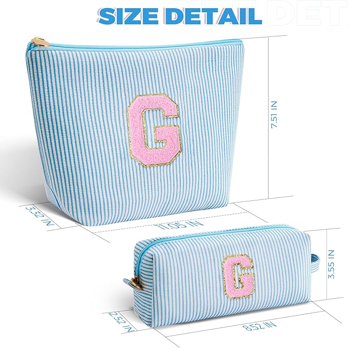 Personalized Makeup Bag for Women Girls - Fashion Cosmetic Bag Trendy Travel Toiletry Bag with Initials Letter - Teen Gifts - Blue,G