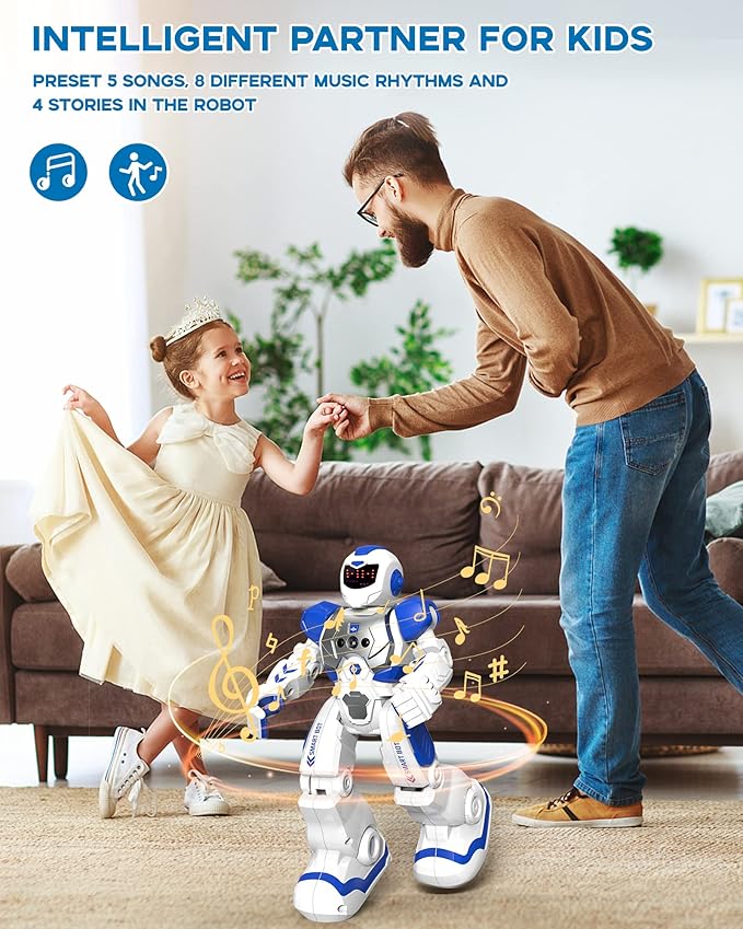 SONOMO Toys for 6-9 Year Old Boys, Girls RC Robot Gifts for Kids Intelligent Programmable Robot with 2.4GHz Sensing Gesture Control - Upgraded Version (Blue&White)