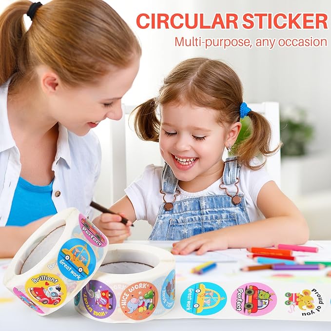 1000 Pieces Stickers for Kids,Cute Cartoon Animal Reward Stickers Suitable for Childers,Students,Classroom,School,Home,Party (1" / 2 Rolls)