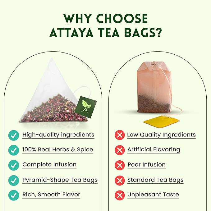 Attaya Hibiscus Tropical Herbal Tea Bags | 6-Herb Blend with Hibiscus, Rose Petals, Cardamom, Orange-peel, Jasmine & Lavender| 100 Caffeine-Free Pyramid Tea bags, Rich in Antioxidants & Vitamin C