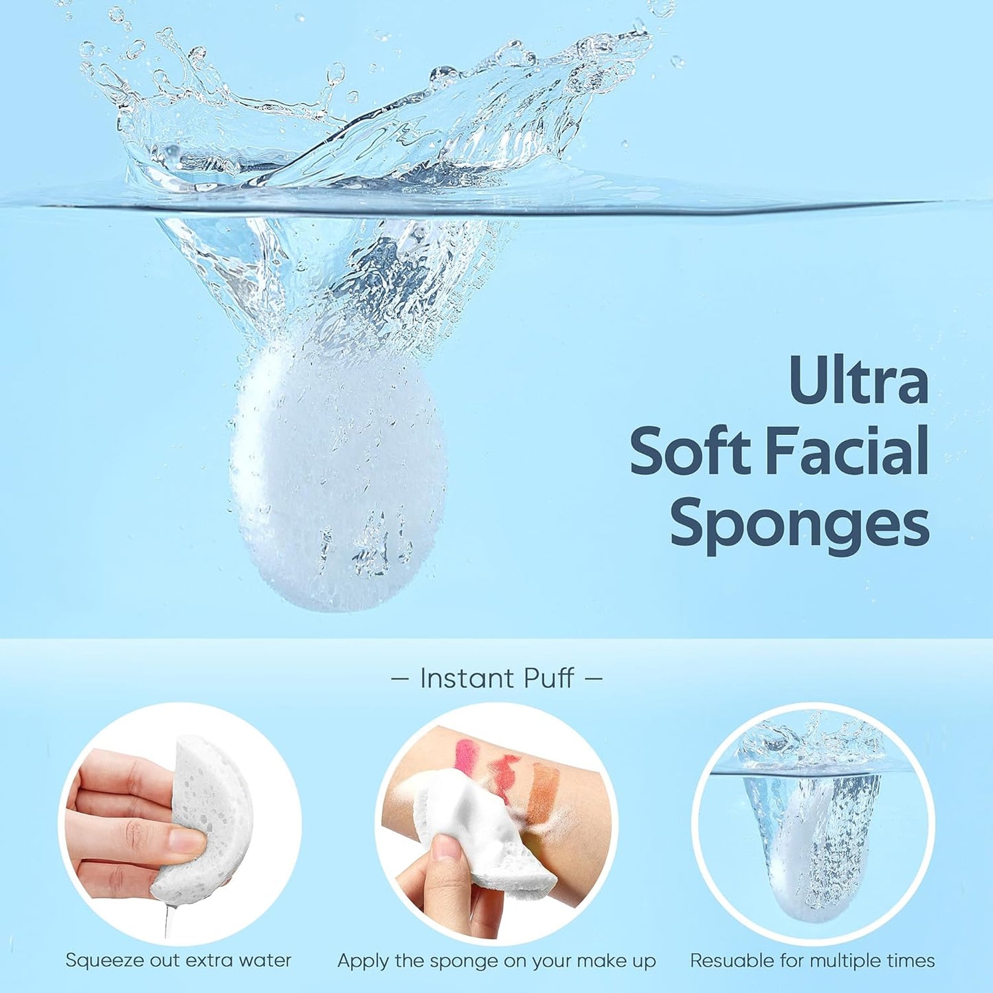 GAINWELL 50-Count Compressed Facial Sponges with Storage Container, for Facial Cleansing, Reusable Makeup Remover, Portable, Suitable for Travel, White