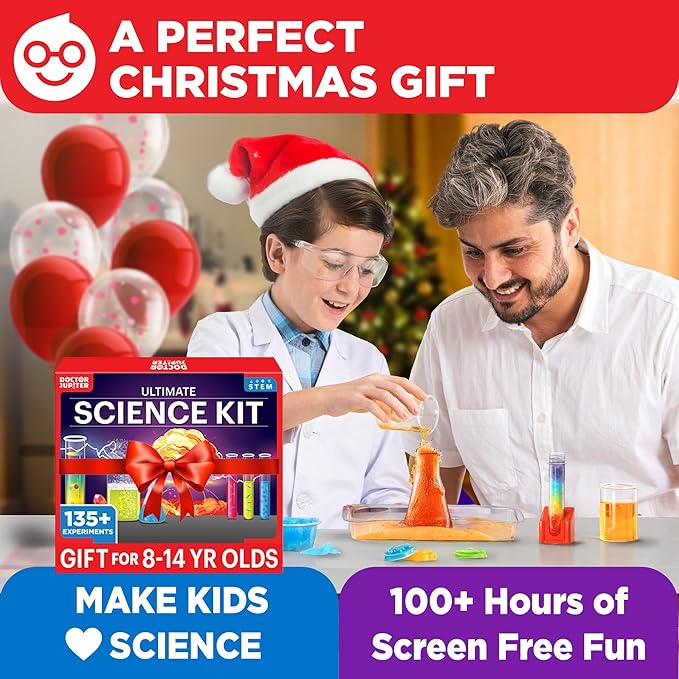 Doctor Jupiter Ultimate Science Kit, Chemistry Set for Kids Ages 8-10-12-14 Ideas for Boys & Girls 8,9,10+ Years Old| STEM Toy with 135+ Experiments| Learning & Educational Projects