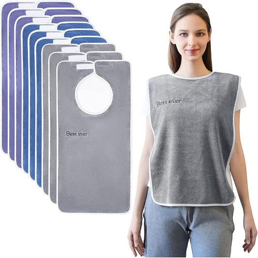 3 Pack Adult Bibs, Microfiber Super Soft Eating Cloth for Adults, Disabled, Adjustable, Dining Clothing Protector