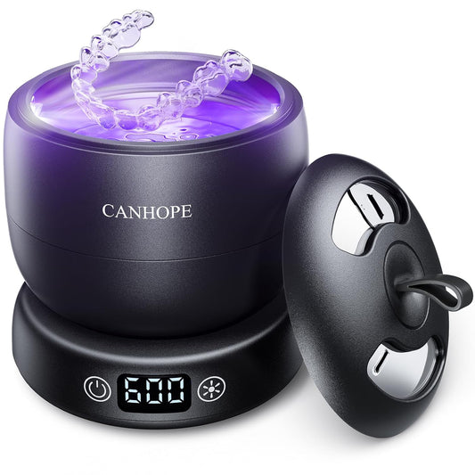 Ultrasonic Retainer Cleaner Machine, 42kHz Professional for Dentures, Aligners, Mouth Guards, Jewelry - IPX7 Waterproof Durable Removable Base and Top Cover, 3 Timer Settings, Quiet Black