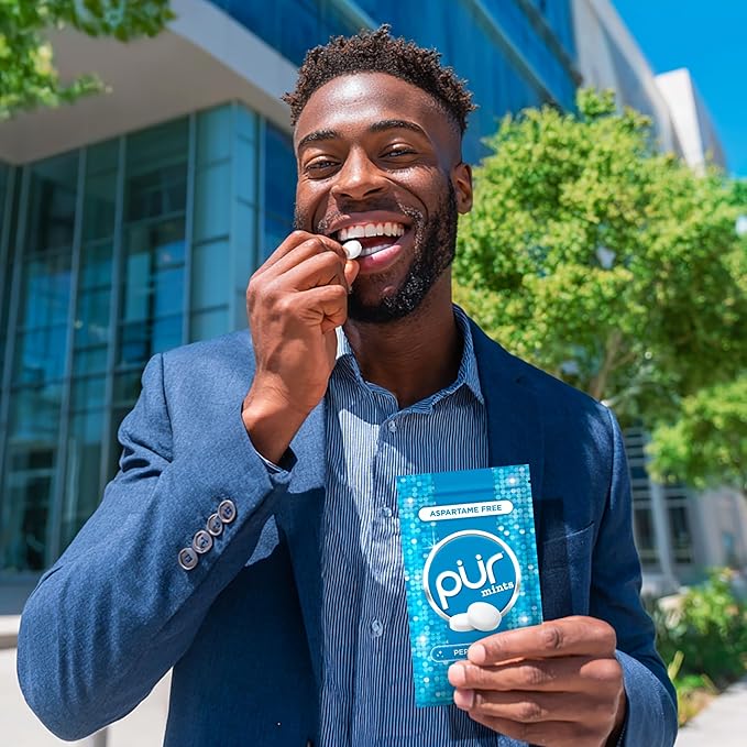 PUR Mints | Aspartame Free Breath Mints | Made with Xylitol | Sugar Free, Vegan, Gluten Free | Natural Peppermint Flavor | 65 Pieces in Re-Sealable pouch (Pack of 1)