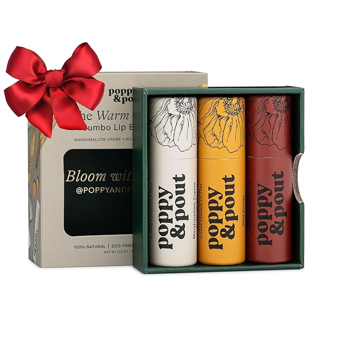 Jumbo Lip Balm Gift Set (3-Pack, Warm Flavors) | Poppy & Pout All Natural Lip Balms & Moisturizers | Hydrates with Beeswax, Vitamin E, Organic Coconut Oil | Cruelty-Free | Recyclable Cardboard Tube