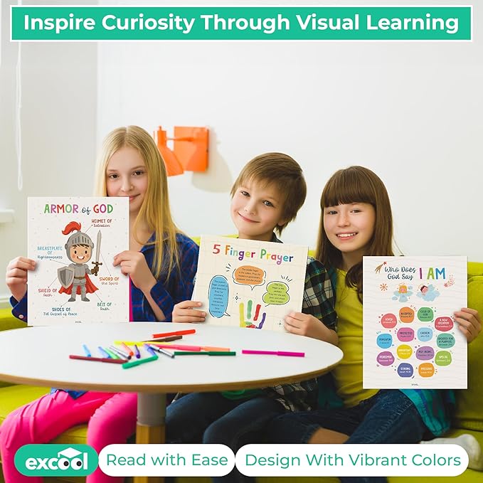 Excool Club Sunday School Decorations For Classroom - 12 Book Of The Bible Posters For Kids, Ten Commandments Fruit Of The Spirit Wall Art, Bible Study Supplies For Christian Classroom Decor (11"x14")