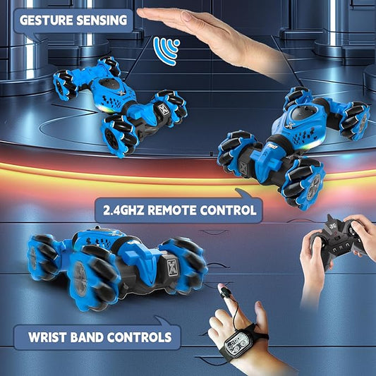 Remote Control Car - RC Drift Car for Boys Age 8-12, Gesture Sensing RC Stunt Cars 4WD Hot Wheels Cars Toy for Kids 4 5 6 7 8 9 10 Year Old Boy Birthday (Blue)
