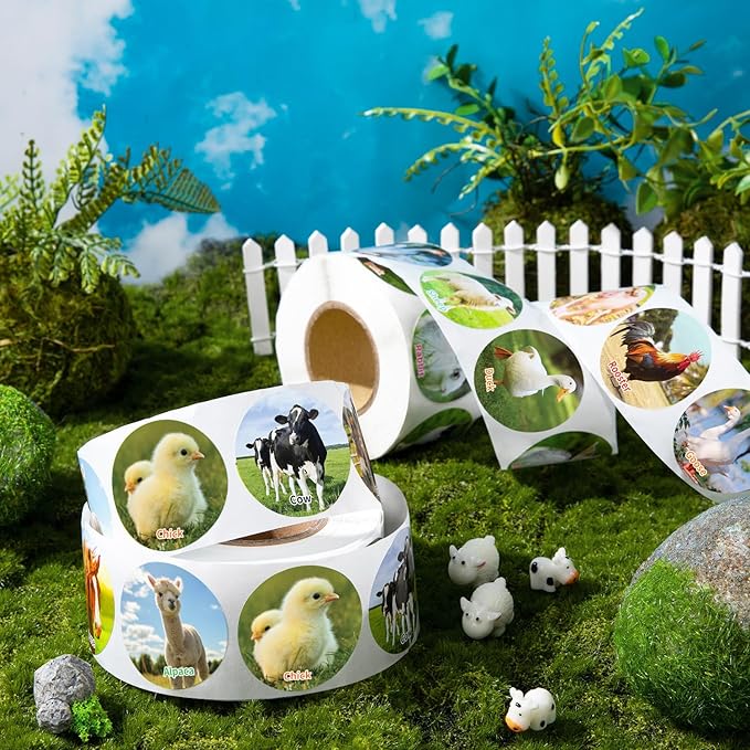1200 Pcs Farm Animal Stickers for Kids 2 Roll Nature Stickers Cute Roll Sticker for Teacher Reward School Supplies Incentives (16 Styles)