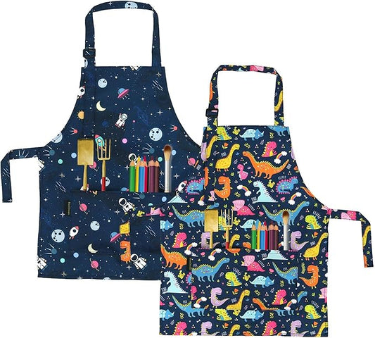 BeeGreen Kids Cooking Aprons w Adjustable Strap Kitchen Aprons w Front Pocket for Kids Toddler Painting Baking Artist
