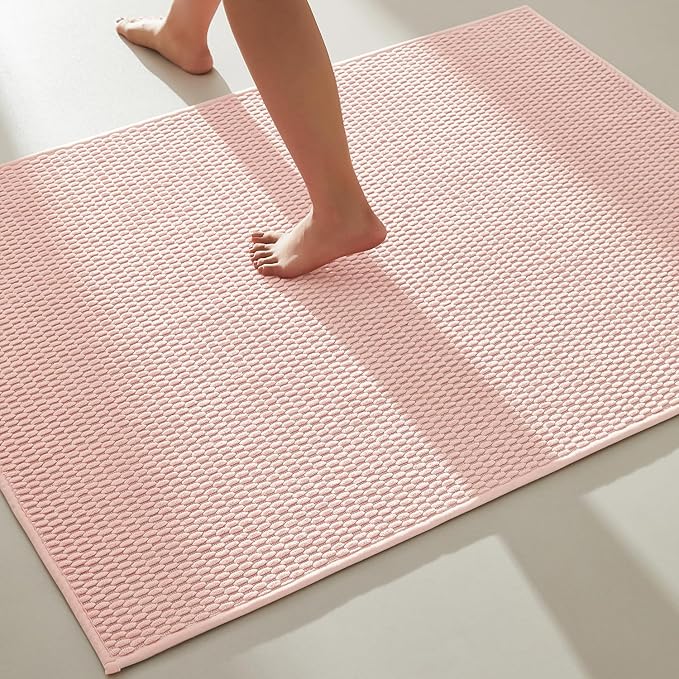 Large Bathroom Rugs Non Slip Washable Bath Rugs Super Absorbent Bathroom Rug Thin Quick Dry Low Pile Bath Mats, Pink 36"x60"