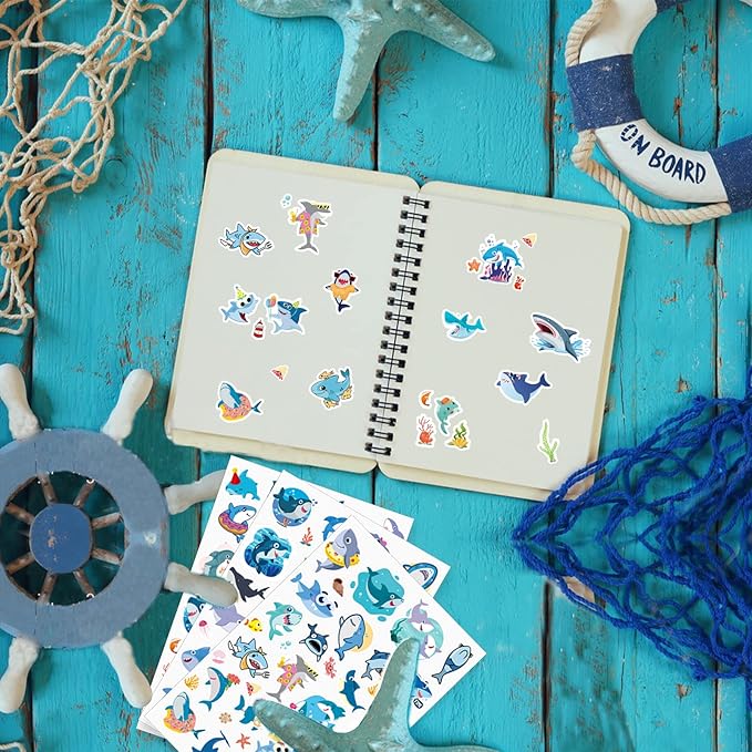 Cool Shark Stickers 755 Count Ocean Sea Animal Tropical Fish Shark Adhesive Decal Stickers for Boys Girls Birthday Invitations Under The Sea Party Goodie Gifts Bags Sticker Decor Class Rewards
