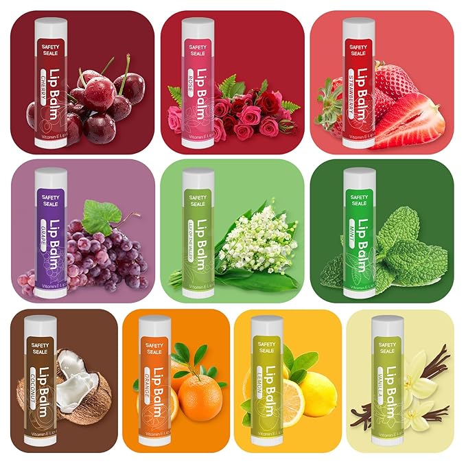 40 Pack Natural Lip Balm Bulk with Vitamin E and Coconut Oil - Moisturizing Dry Cracked Lips, Mini Chap Stick Gifts for Kids Women Men- 10 Flavors - Non-GMO