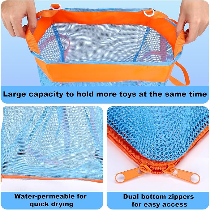 3-in-1 Bath Toy Storage Bag,Large Capacity Mesh Bath Toy Net Holder for Bathtub Shower Bathroom Pool Outdoor,Kids Bath Decor Accessories Tub Toy Organizer Basket