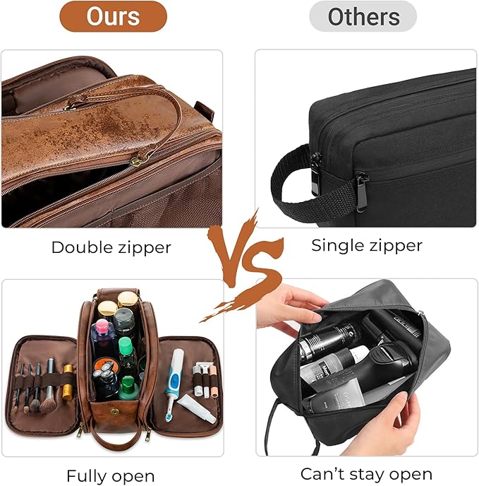 Elviros Toiletry Bag for Men, Large Travel Shaving Dopp Kit Water-resistant Bathroom Toiletries Organizer PU Leather Cosmetic Bags
