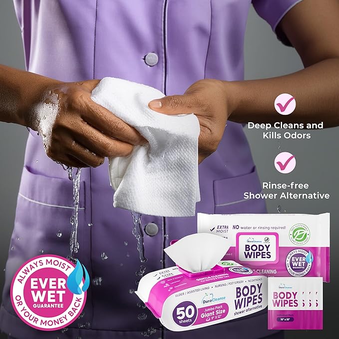 XL Bath Wipes for Adults No Rinse (2 Pack) – 100 Count + 8 Travel Body Wipes, 10" x 11.5" Disposable Washcloths for Elderly Incontinence, After Surgery and Elder Care