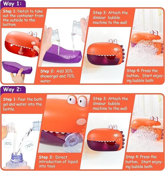 Grechi Dinosaur Bath Toys for Toddlers, Automatic Bubble Machine with 12 Children’s Songs, Baby Bathtub Toys for Kids Age 1-3 5-7, Fun & Safe Bath Time Toys for Boys & Girls