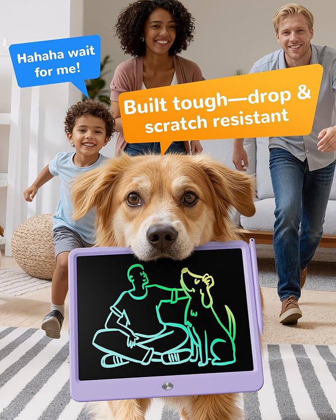 KOKODI LCD Writing Tablet, 12 Inch Colorful Toddler Doodle Board Drawing Tablet, Erasable Reusable Electronic Drawing Pads, Educational and Learning Toy for 3-6 Years Old Boy and Girls(Purple)