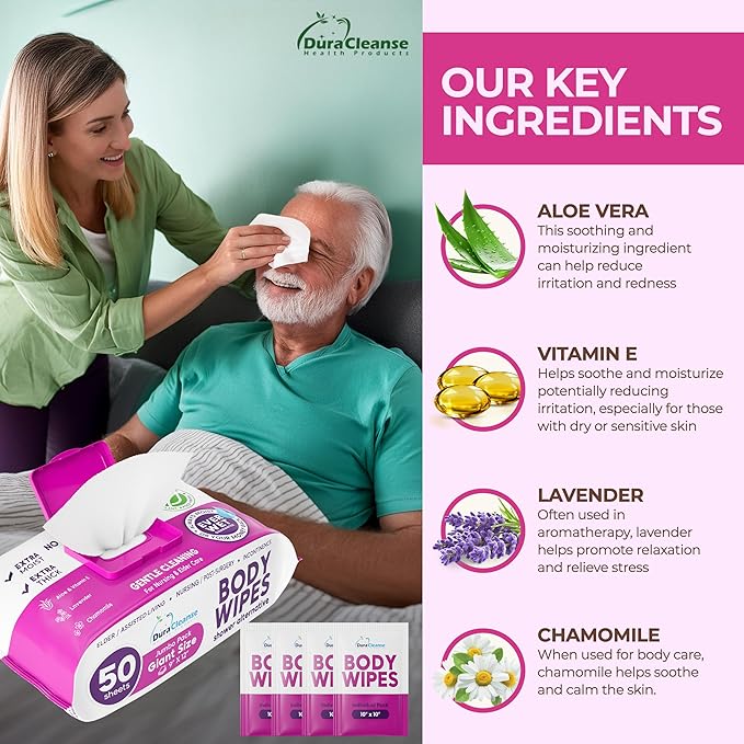 XL Bath Wipes for Adults No Rinse (2 Pack) – 100 Count + 8 Travel Body Wipes, 10" x 11.5" Disposable Washcloths for Elderly Incontinence, After Surgery and Elder Care