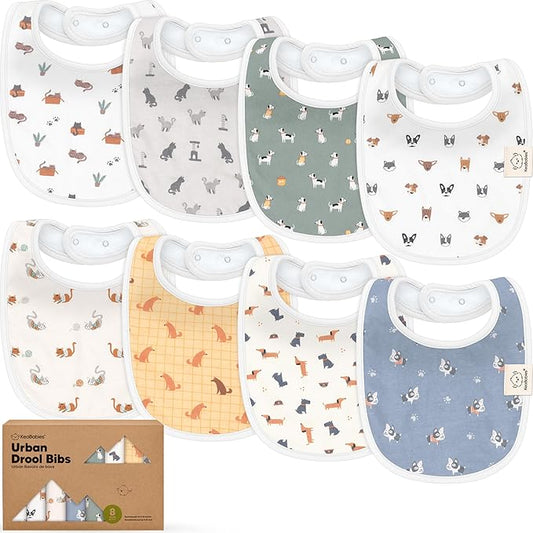 8-Pack Organic Baby Bibs for Boys, Girls - Soft Cotton Drooling and Teething Bibs for Baby Girl & Boy, Extra Absorbent, Easy To Clean & Put On for Toddler, Newborn, Infant 0-24 Months (Pets & Paws)
