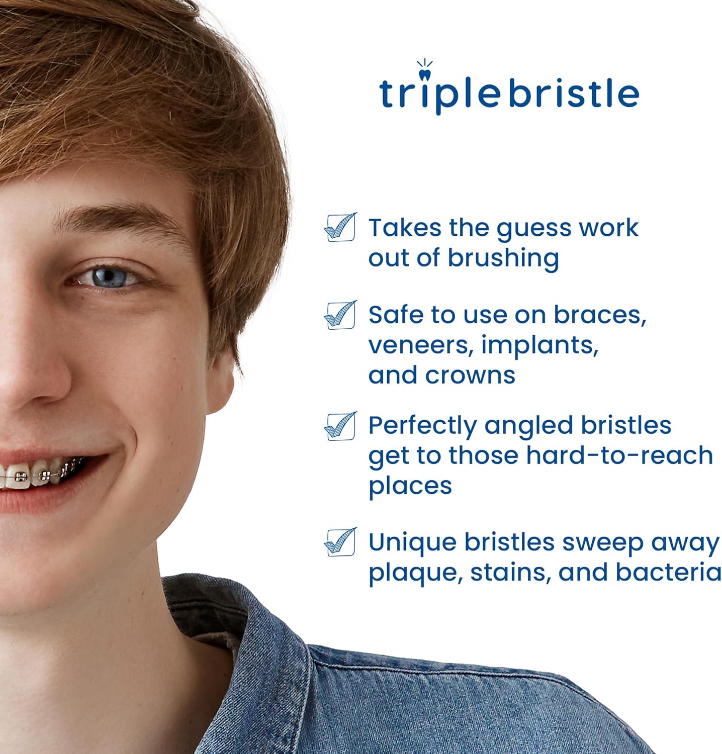 Triple Bristle GO 3 Sided Sonic Toothbrush - Soft Nylon Bristles, Autism & Special Needs Toothbrush for Kids & Adults, Travel Friendly