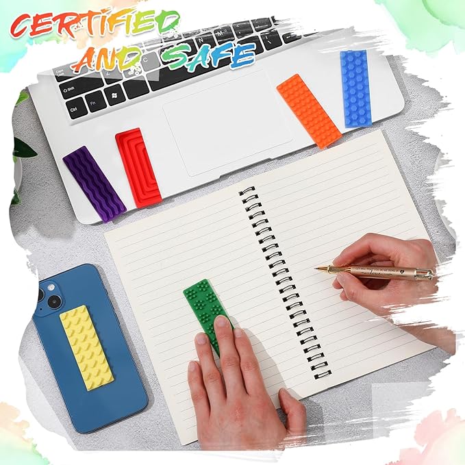 Ireer 12 Pcs Set of Silicone Sensory Strip Gifts for Christmas Stocking Stuffers Adhesives Anxiety Stickers Mental Health Stickers Fidget Textured Toys Calm Items Anxiety Relief for Adult Desk Office