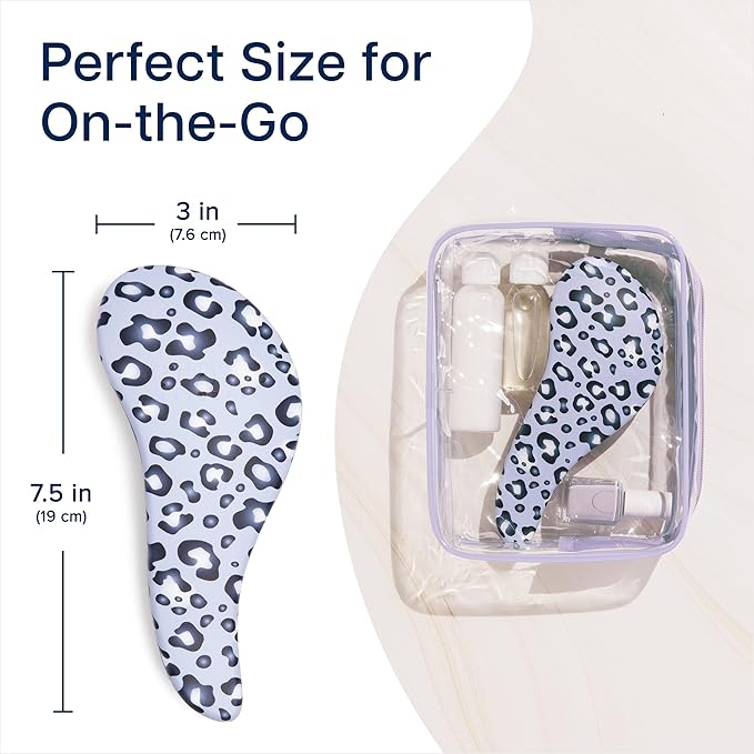 Crave Naturals Glide Thru Detangler Brush - Curly Hair Brush for Women and Kids - Wet and Dry Comb for Adults - Soft Flexible Bristles for Gentle Use - Styling Tool for Curls - Blue Cheetah