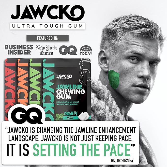 JAWCKO Ultra-Tough Jawline Chewing Gum | Get a Stronger, Squarer Jawline | Watermelon Jaw Training Hard Gum | 15X Strength | Chisel, Sculpt, Tone your Jaw | Facial Fitness Mewing Gum | 40 Pieces/Pack