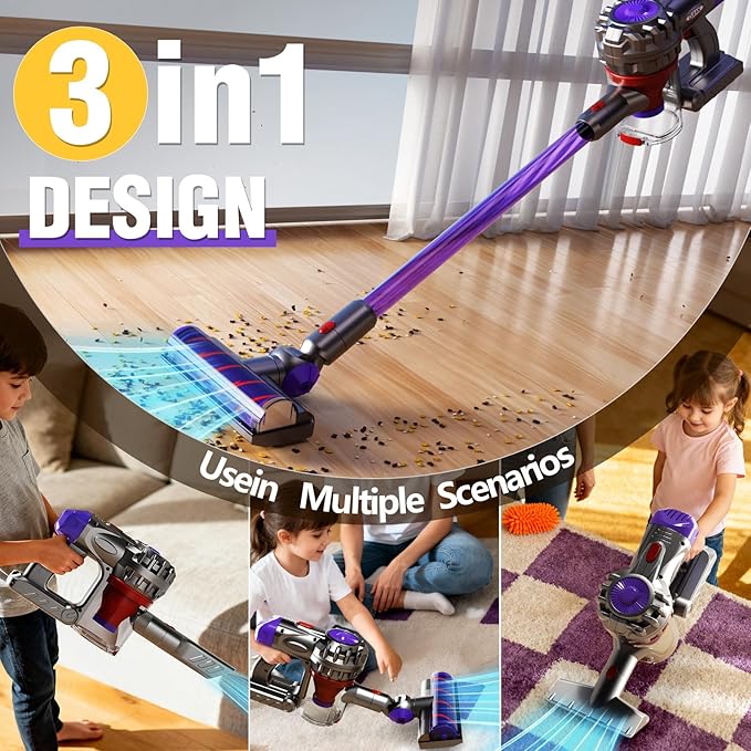 Kids Vacuum That Really Works, Toddler Vacuum Toy That Works, Toy Baby Working Play Child Size Real Mini Vacuum Cleaner with Real Suction Cleaning Set for Kids Toddlers 3-5 (Violet)