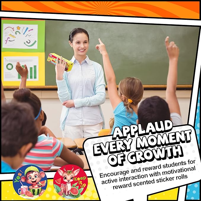 HORIECHALY Scratch and Sniff Stickers Rolls, Smelly Animal Stickers with 24 Designs and 3 Fruit Scents, Reward Motivate Stickers for Kids, Teachers, Parents Gift- 3 Rolls, 600 Pcs, 1.58"