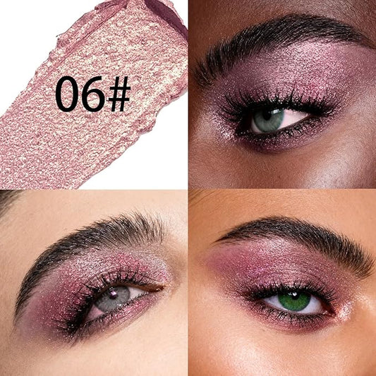 Light Pink Gold Glitter Cream Shimmer Eyeshadow Sticks, Multichrome Matte Eye Shadow Stick, Waterproof and Long-Lasting Smooth Cream Eye Highlighter Stick Makeup for Women, 6 Star Sparkling Pink