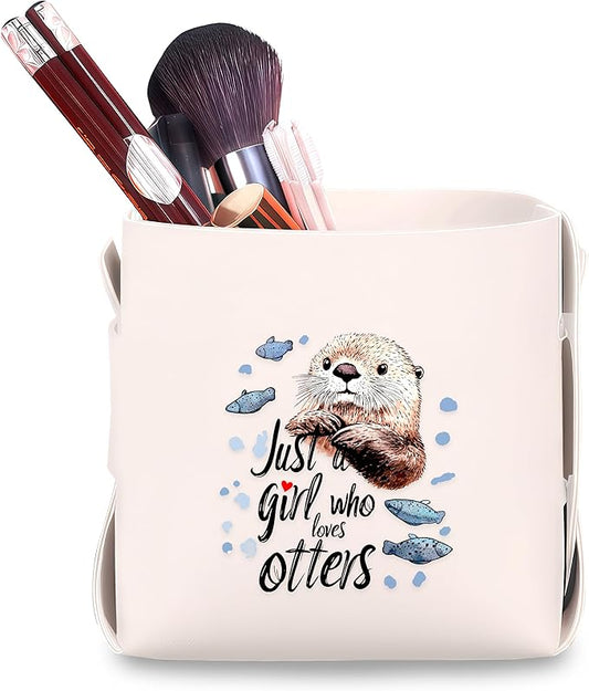 Sea Otter Makeup Brush Holder, Decorative Desk Organizer for Jewelry Pen Pencil Glasses Storage, Sea Otter Lovers Themed Gifts Stuff For Girls Teens Kids Women!